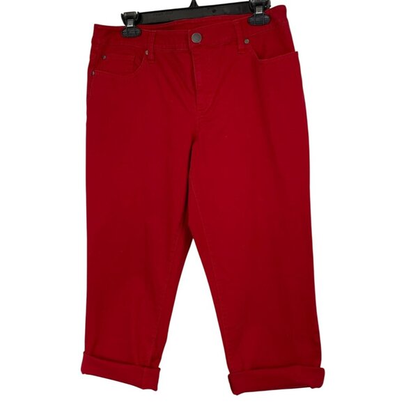 Style & Co Red Capri Size 8 Crop Stretch Jeans 8831 Cuffable Twill - Picture 3 of 8